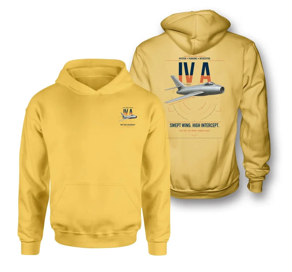 Dassault Mystère IV A design on yellow double-side hoodie, double-side print