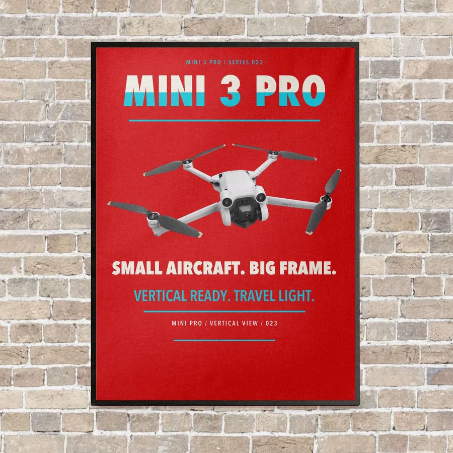 DJI Mini 3 Pro vertical canvas print - framed - red background