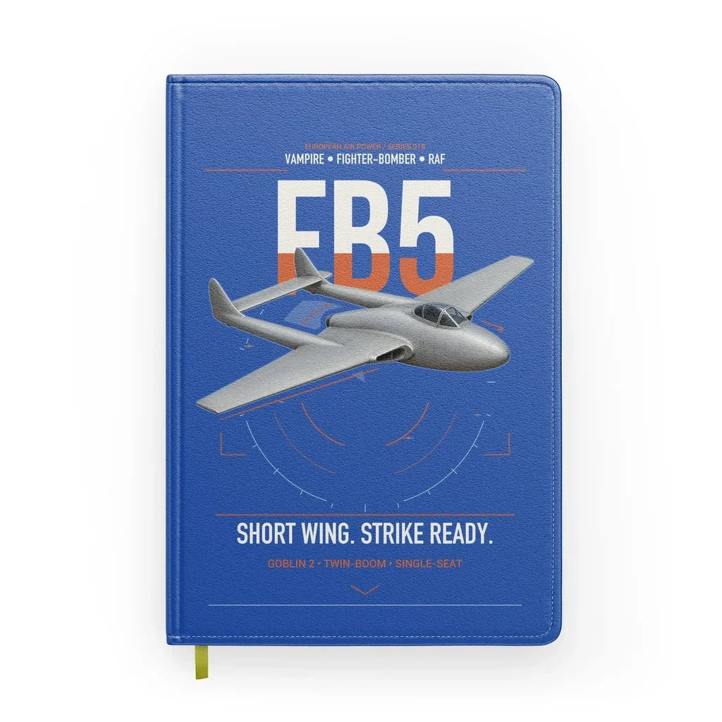 de Havilland Vampire FB5 design on blue notebook