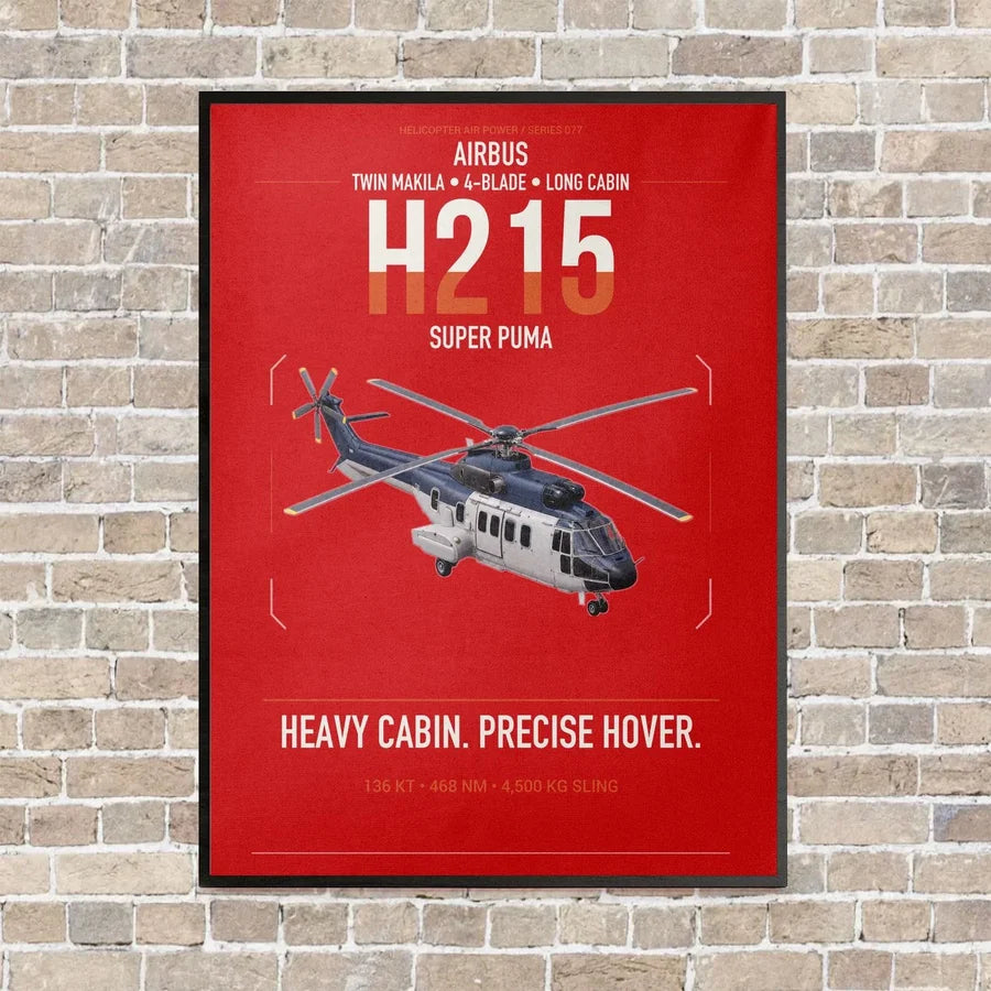 Airbus H215 vertical canvas print - framed - red background
