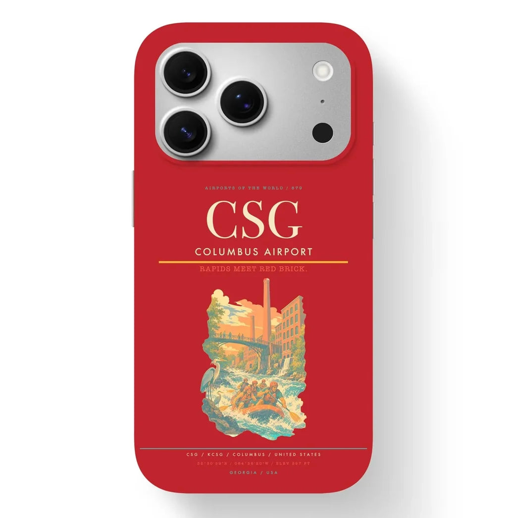 Columbus Airport (CSG) design on red iPhone 17 Pro MagSafe case