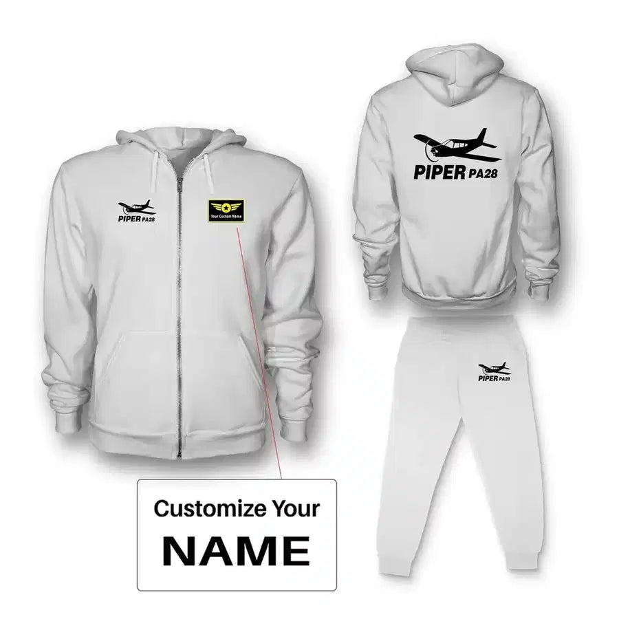 The Piper PA28 Zipped Hoodie - White + Name (Customizable)