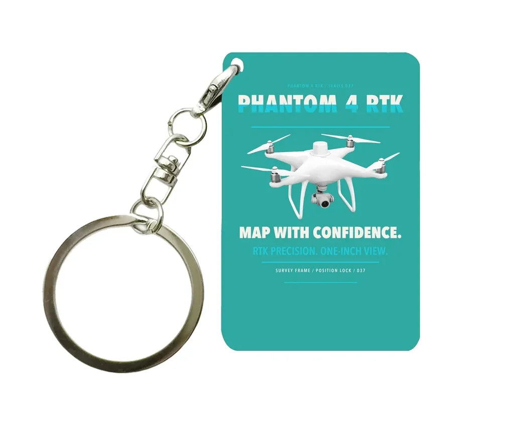 DJI Phantom 4 RTK Key Chain design on turquoise key chain