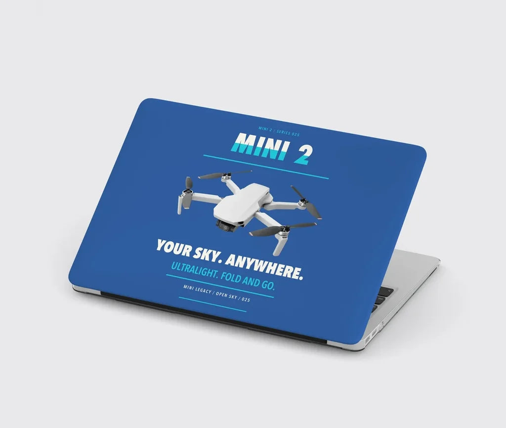 DJI Mini 2 design on blue MacBook case
