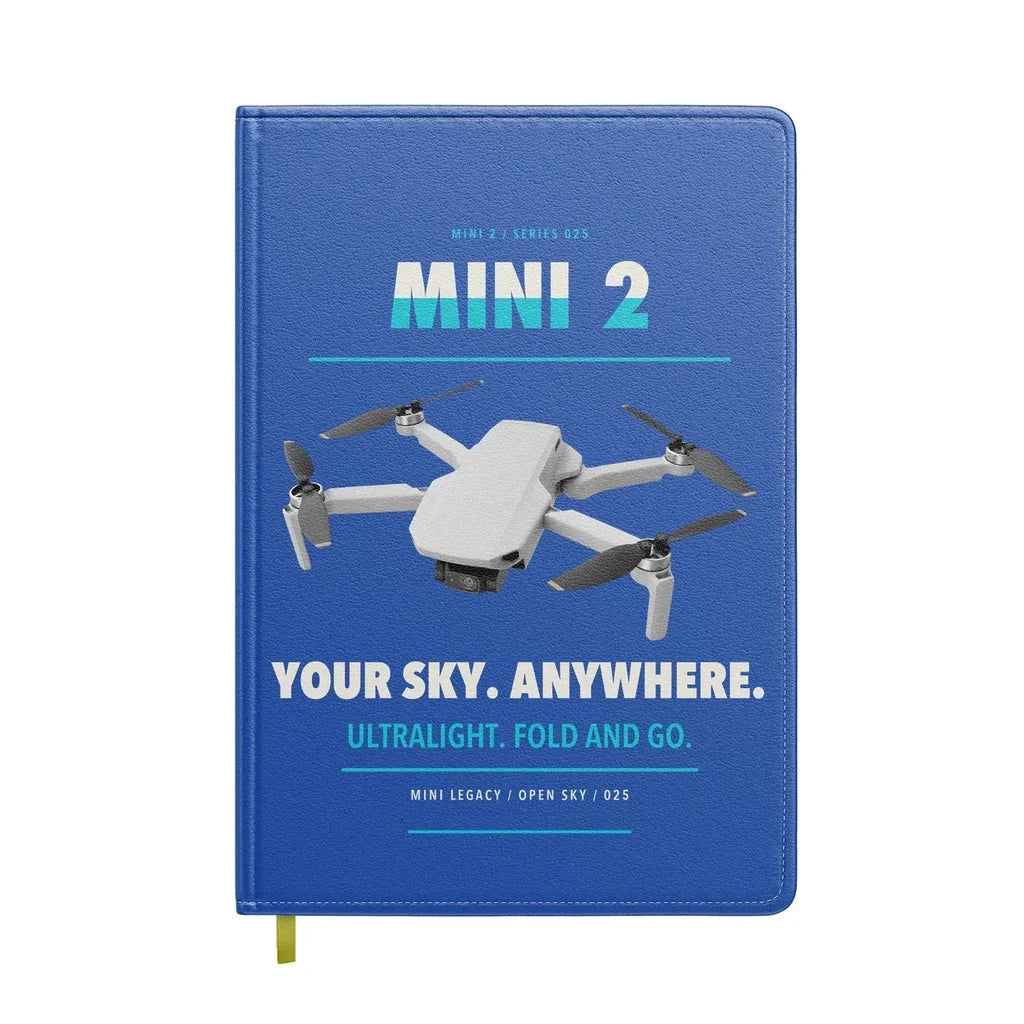 DJI Mini 2 design on blue notebook