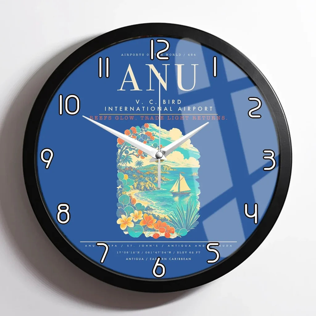 V. C. Bird International Airport ANU Wall-Clock Framed - Blue