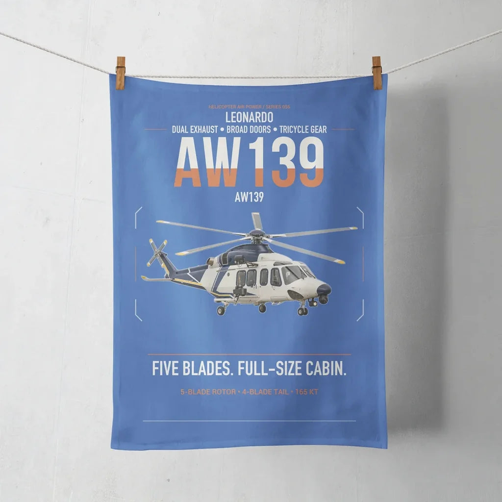 Leonardo AW139 design on blue towel
