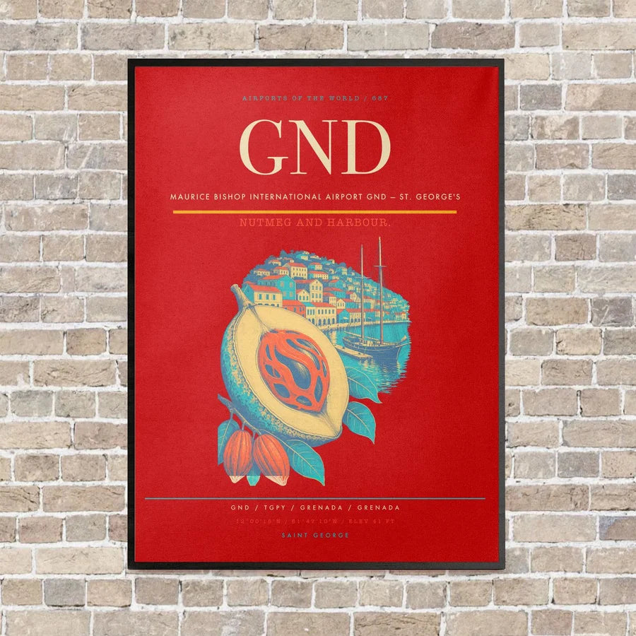 Maurice Bishop International Airport GND — St. George's vertical canvas print - framed - red background