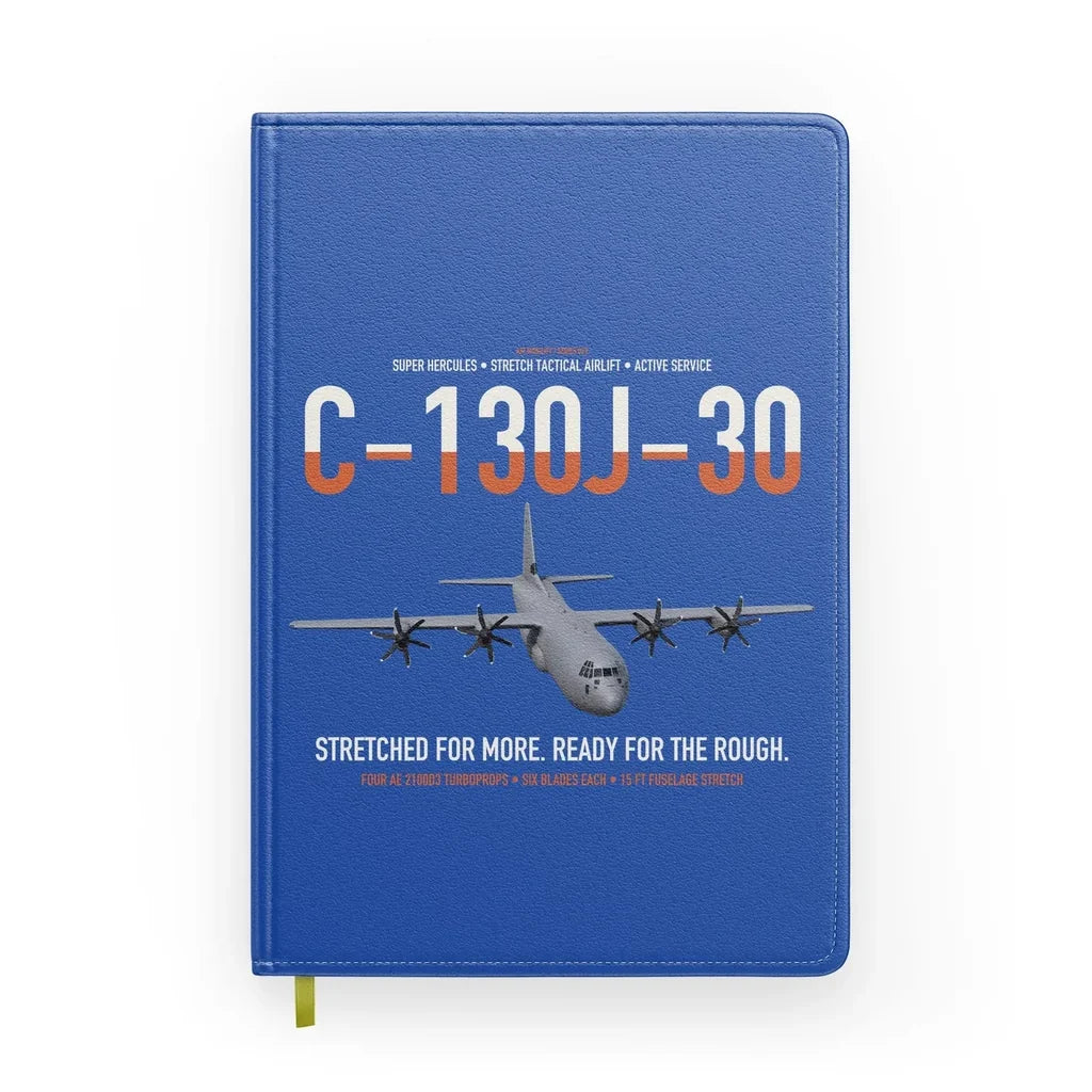 C-130J-30 Super Hercules design on blue notebook
