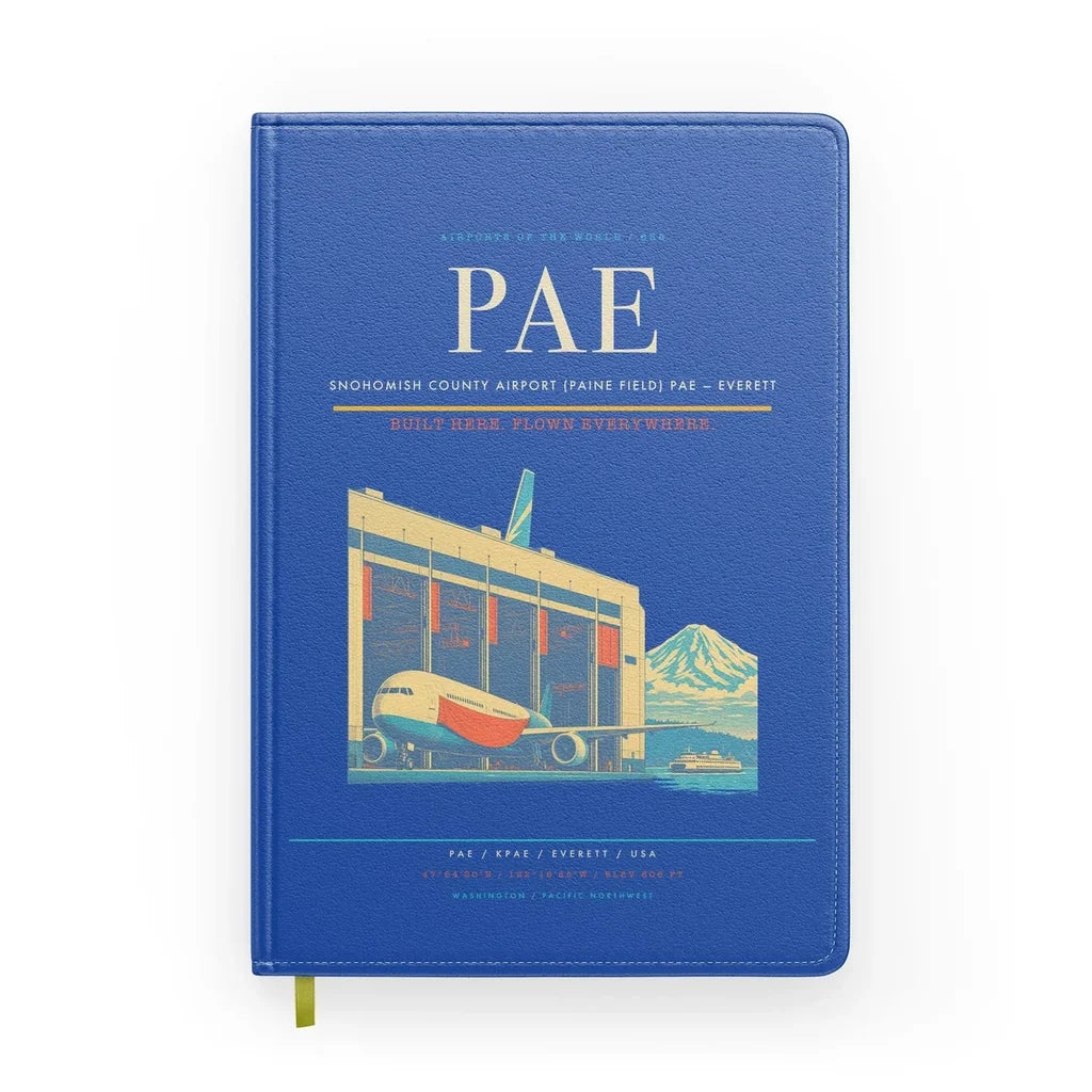 Snohomish County Airport (Paine Field) (PAE) design on blue notebook