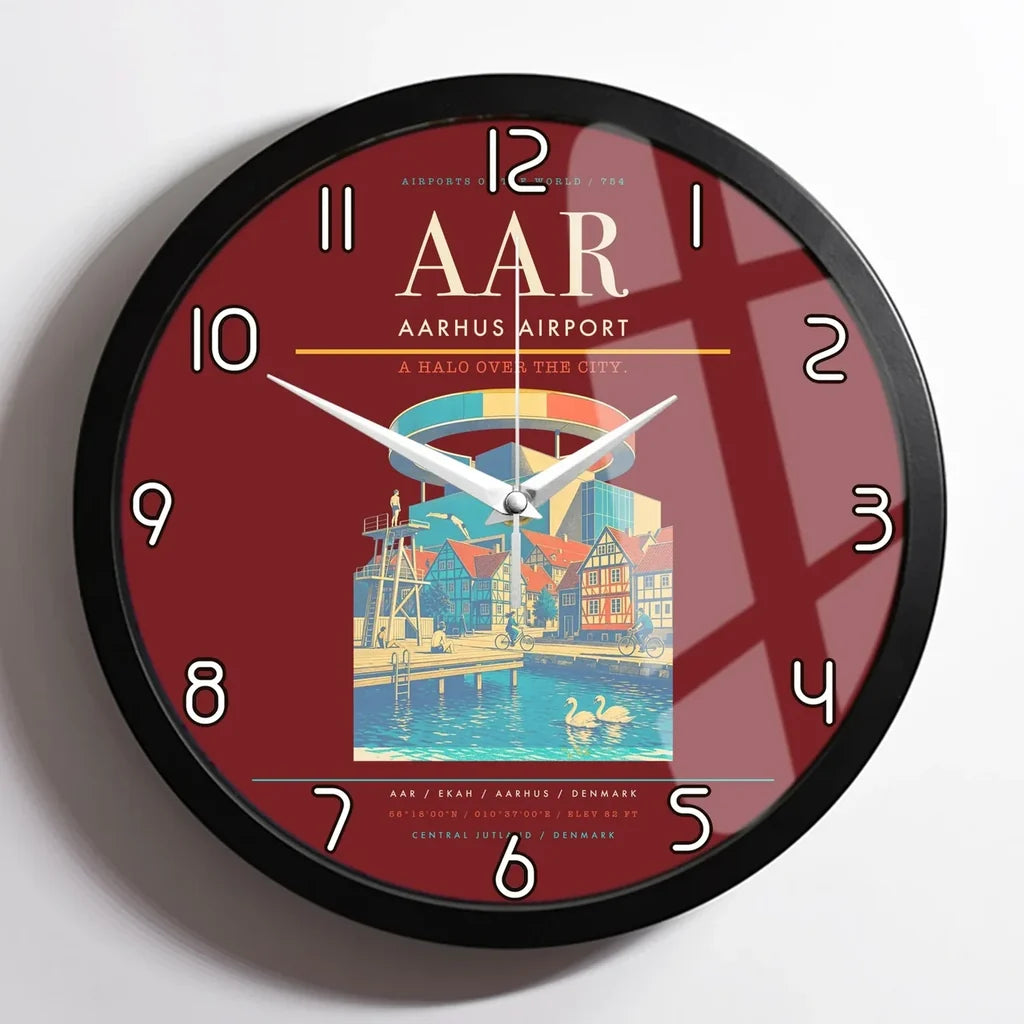 Aarhus Airport AAR Wall-Clock Framed - Dark Red