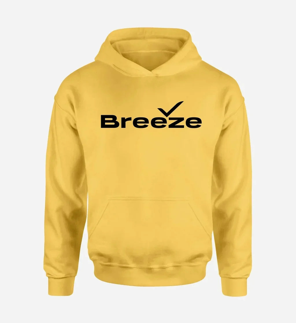 Breeze Airways logo printed on yellow hoodie