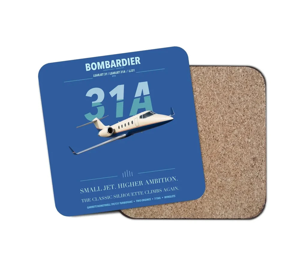 Bombardier Learjet 31A design on blue 1 piece coaster