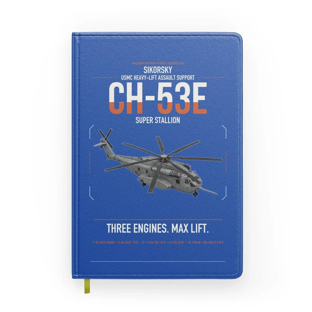 Sikorsky CH-53E Super Stallion design on blue notebook