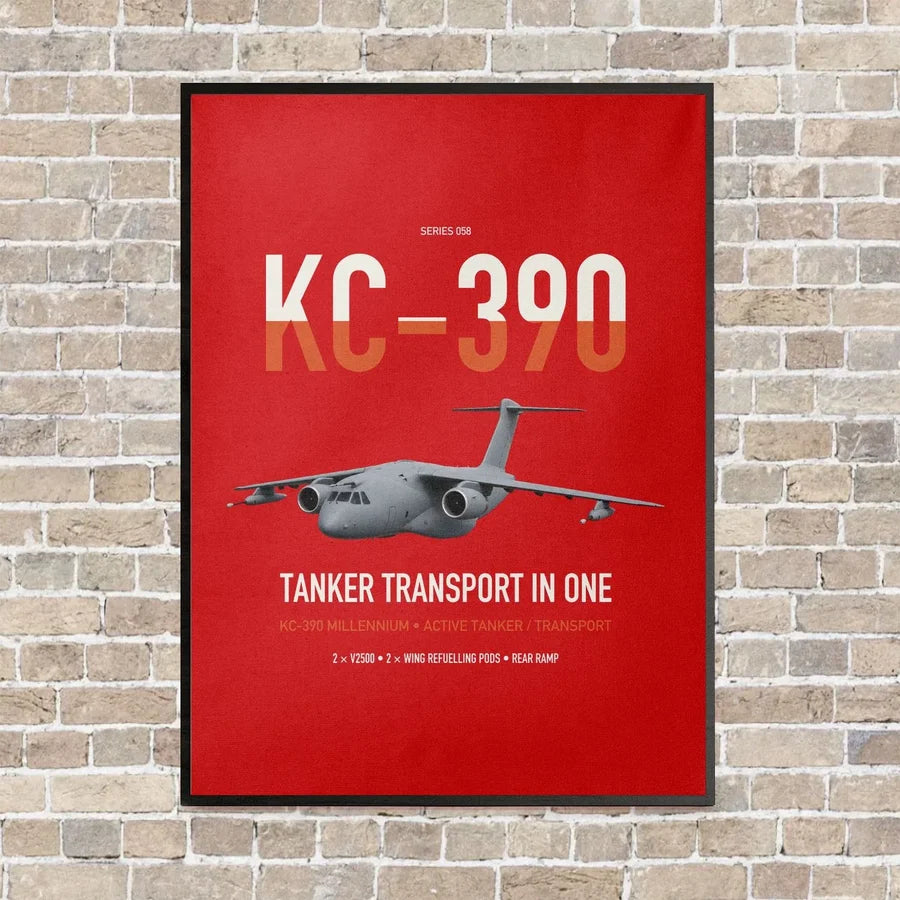 Embraer KC-390 Millennium vertical canvas print - framed - red background