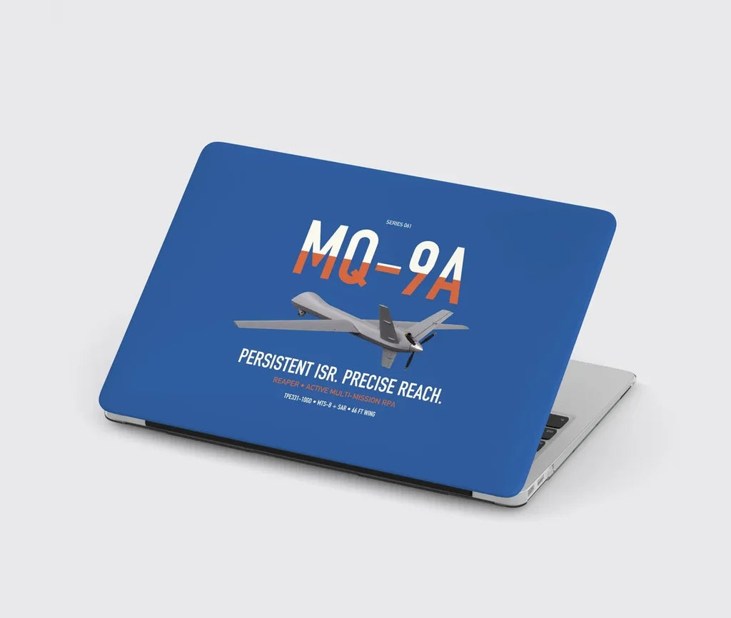 MQ-9A Reaper design on blue MacBook case