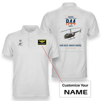 Thumbnail for Robinson R44 Raven II design on white+name double-side polo t-shirt, double-side print