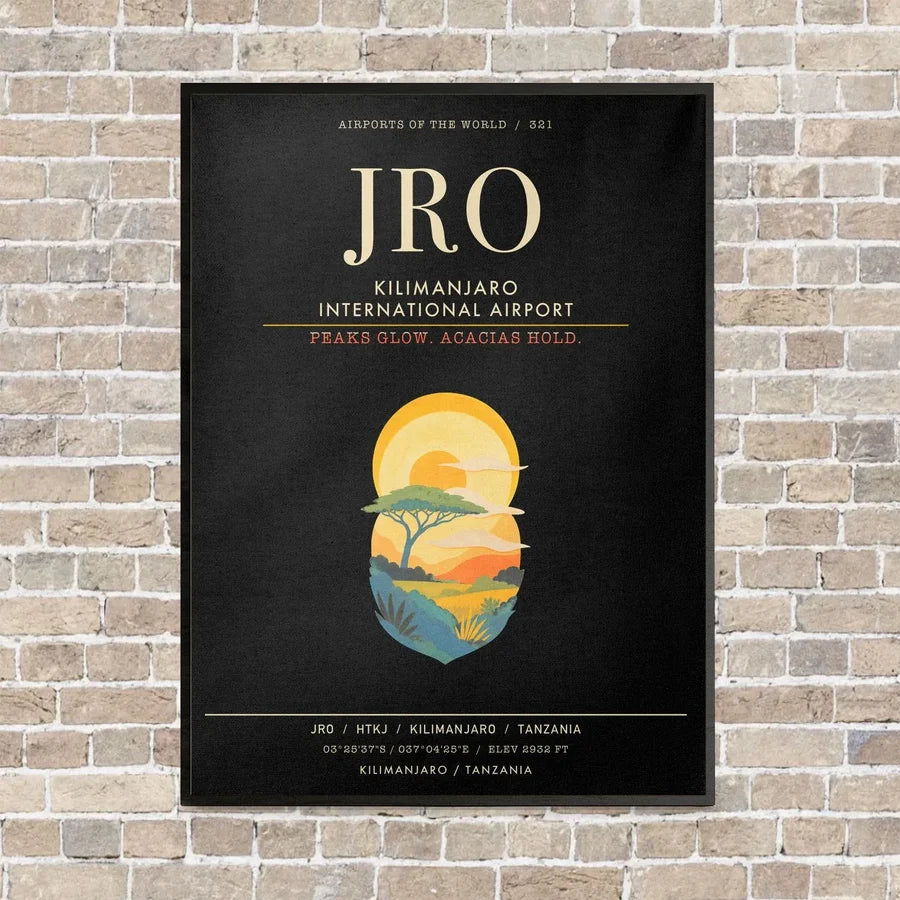 Kilimanjaro International Airport JRO - Canvas Framed - Black