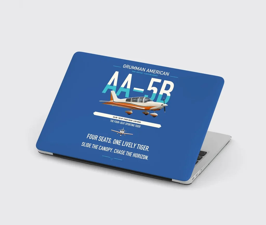 Grumman American AA-5B Tiger design on blue MacBook case