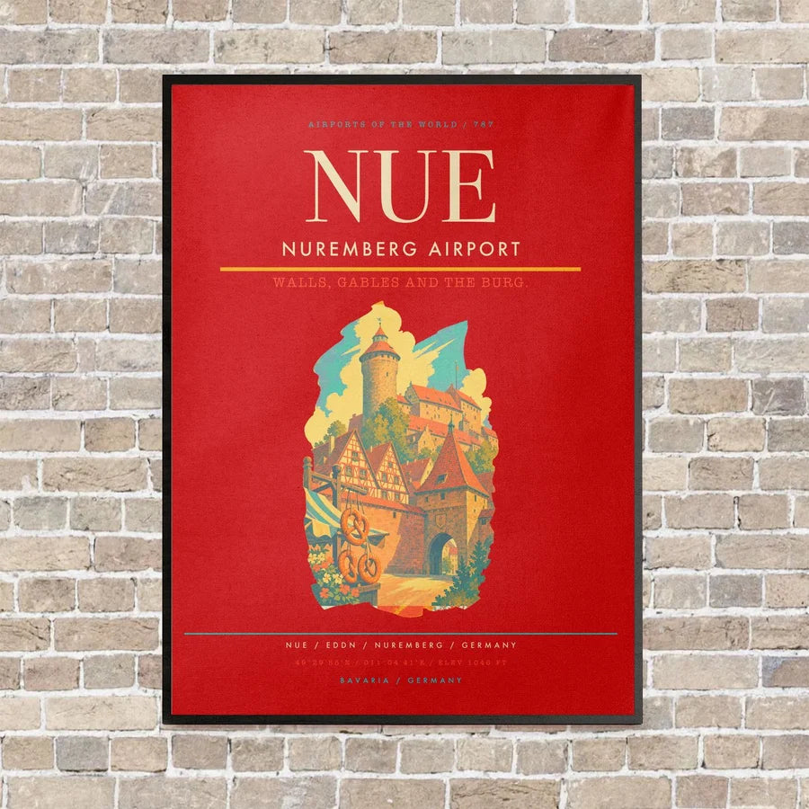 Nuremberg Airport NUE vertical canvas print - framed - red background