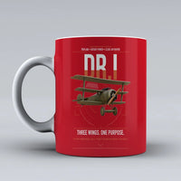 Thumbnail for Fokker Dr.I design on red ceramic mug, double-side print