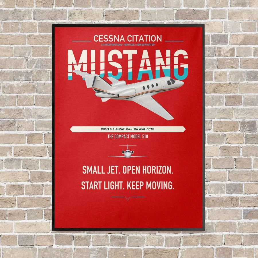 Cessna Citation Mustang vertical canvas print - framed - red background