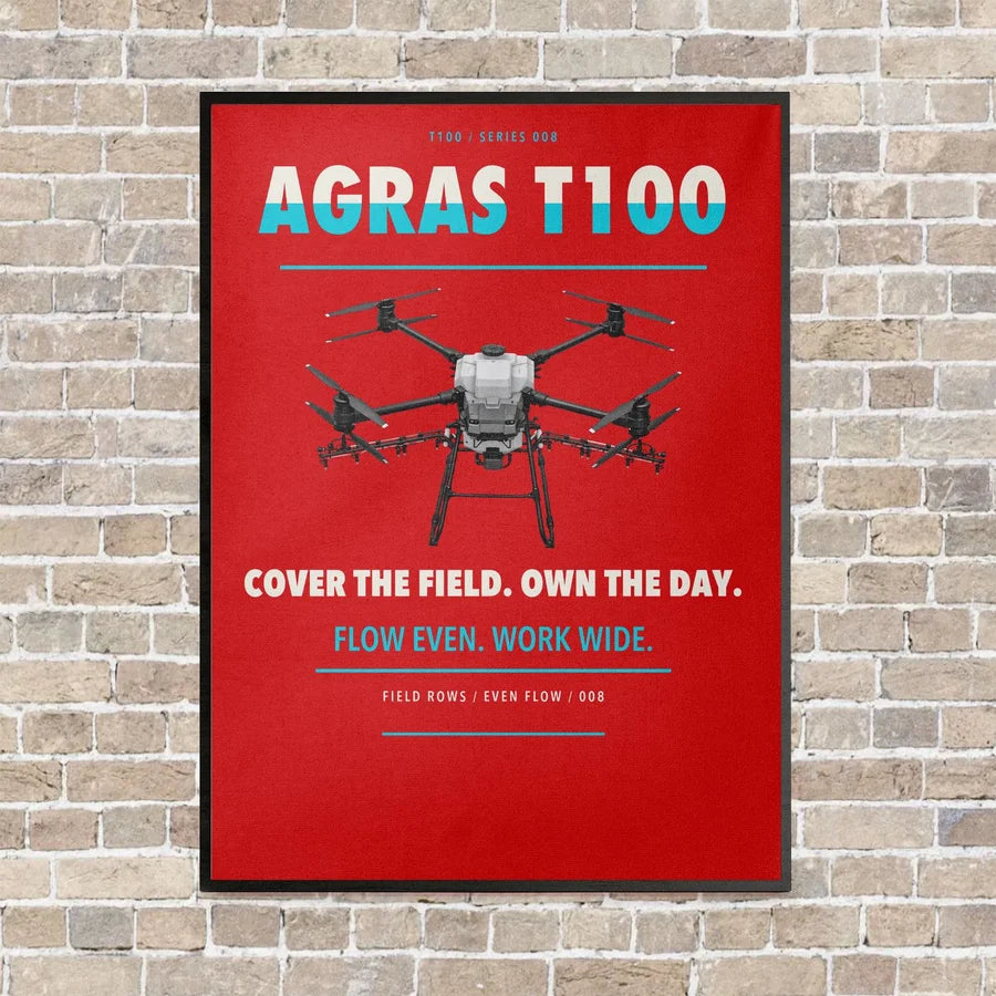 DJI Agras T100 vertical canvas print - framed - red background