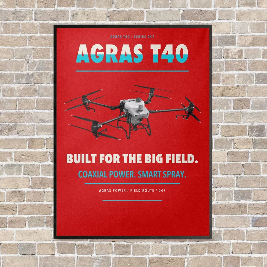 DJI Agras T40 vertical canvas print - framed - red background