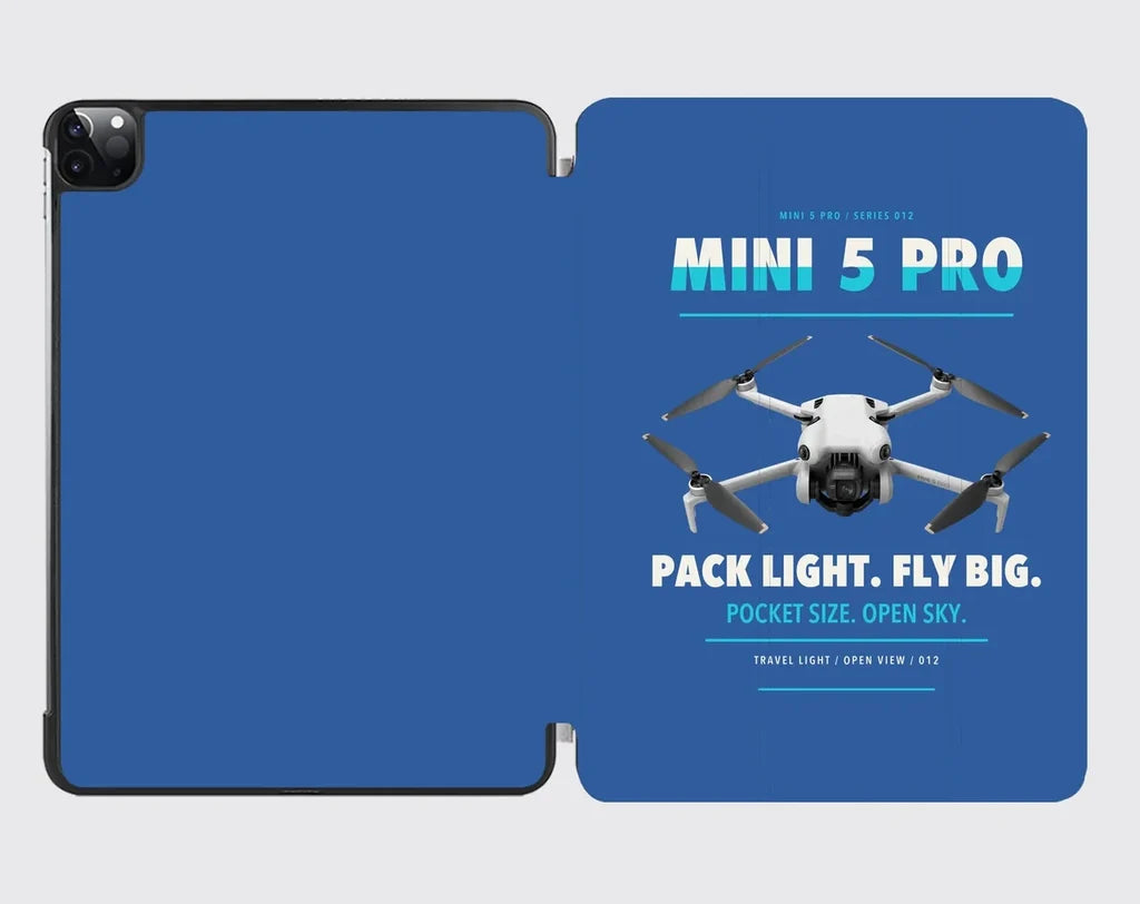 DJI Mini 5 Pro design on blue ipad tablet case