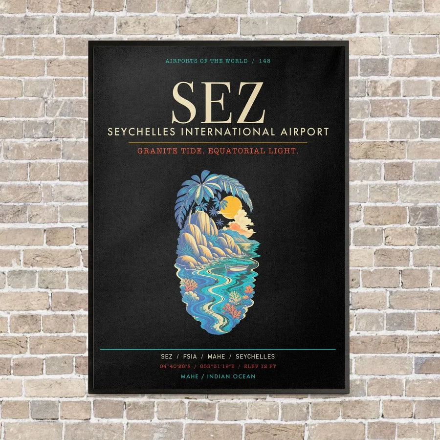 Seychelles International Airport SEZ - Canvas Framed - Black