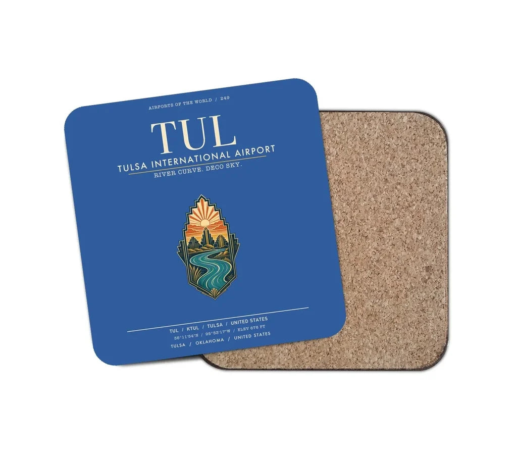 Tulsa International Airport (TUL) design on blue 1 piece coaster