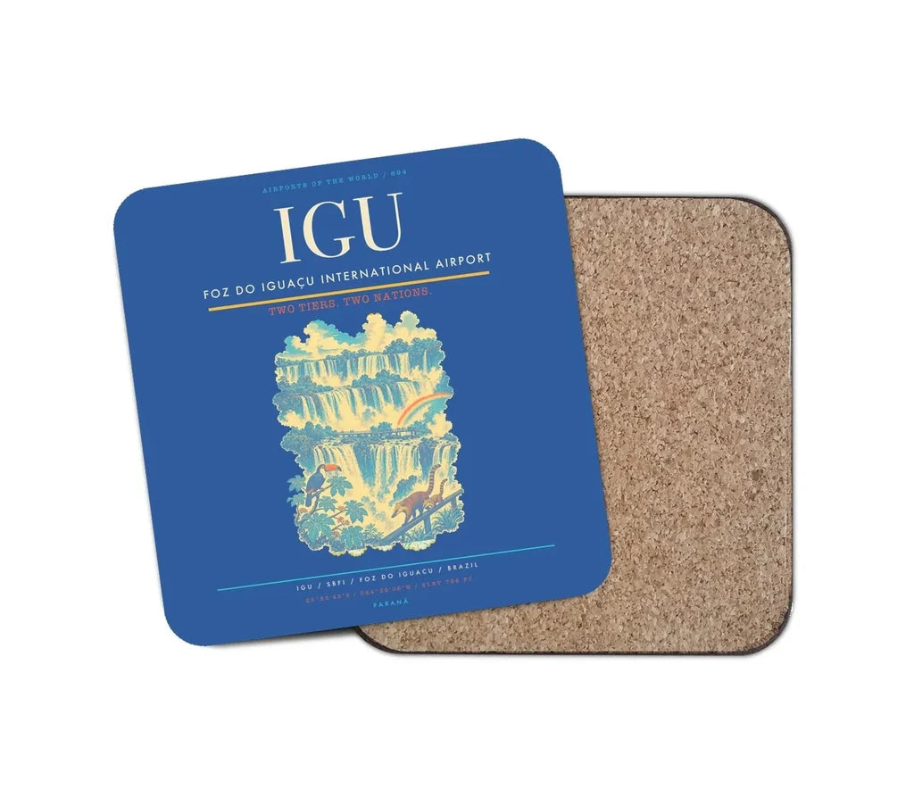 Foz do Iguaçu International Airport (IGU) design on blue 1 piece coaster