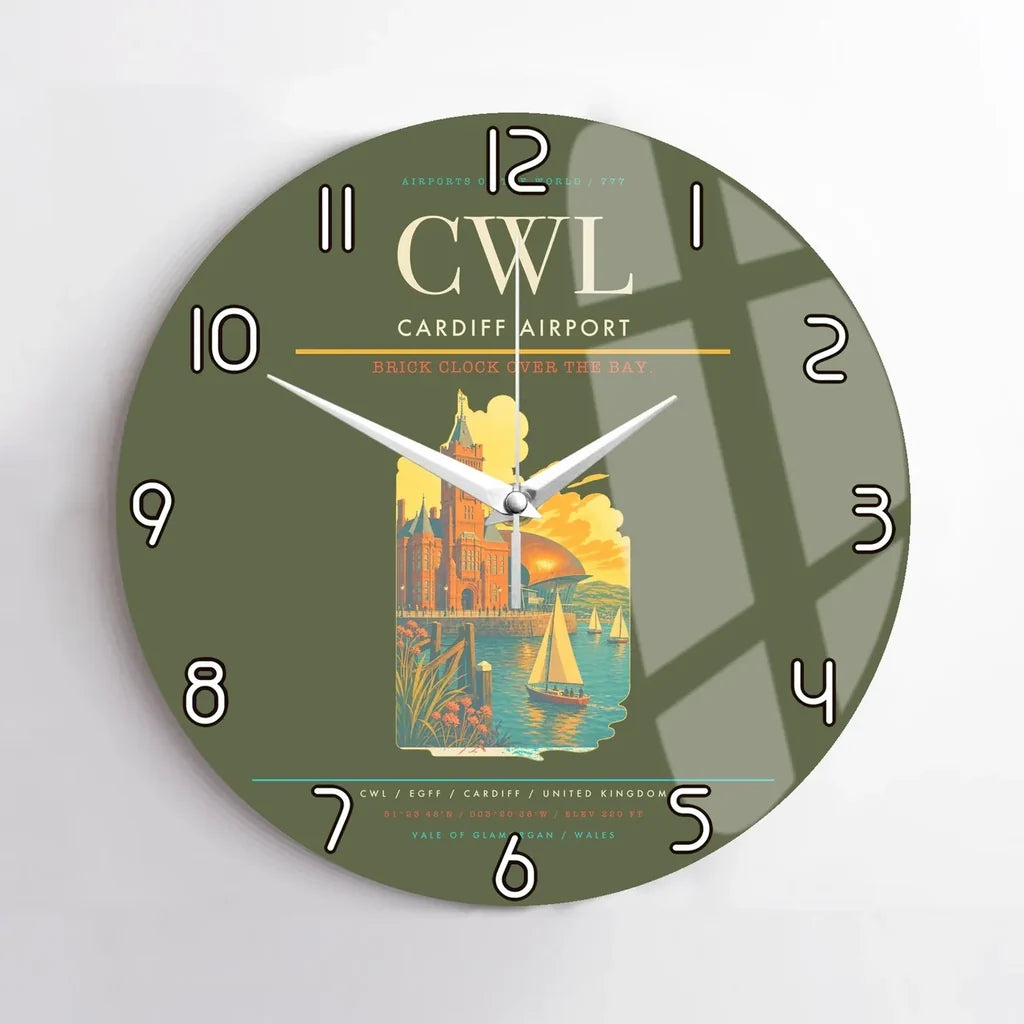 Cardiff Airport (CWL) design on green army no frame wall clock