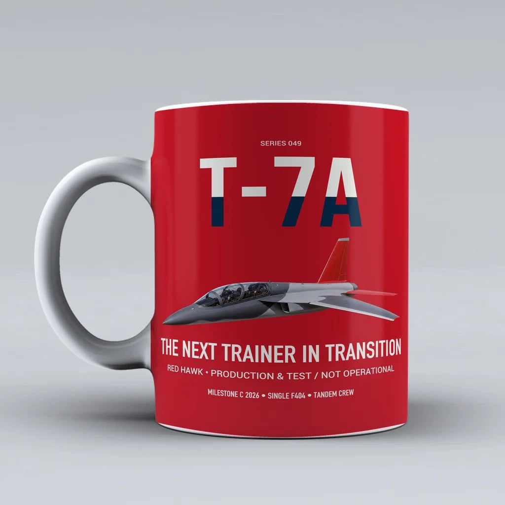 T-7A Red Hawk design on red ceramic mug, double-side print