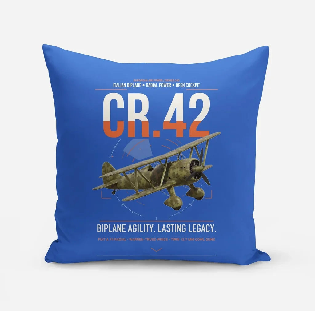 Fiat CR.42 Falco design on blue pillow