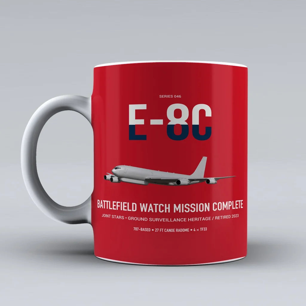E-8C Joint STARS design on red ceramic mug, double-side print