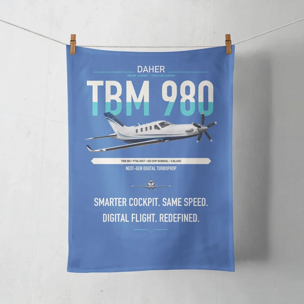 Daher TBM 980 design on blue towel