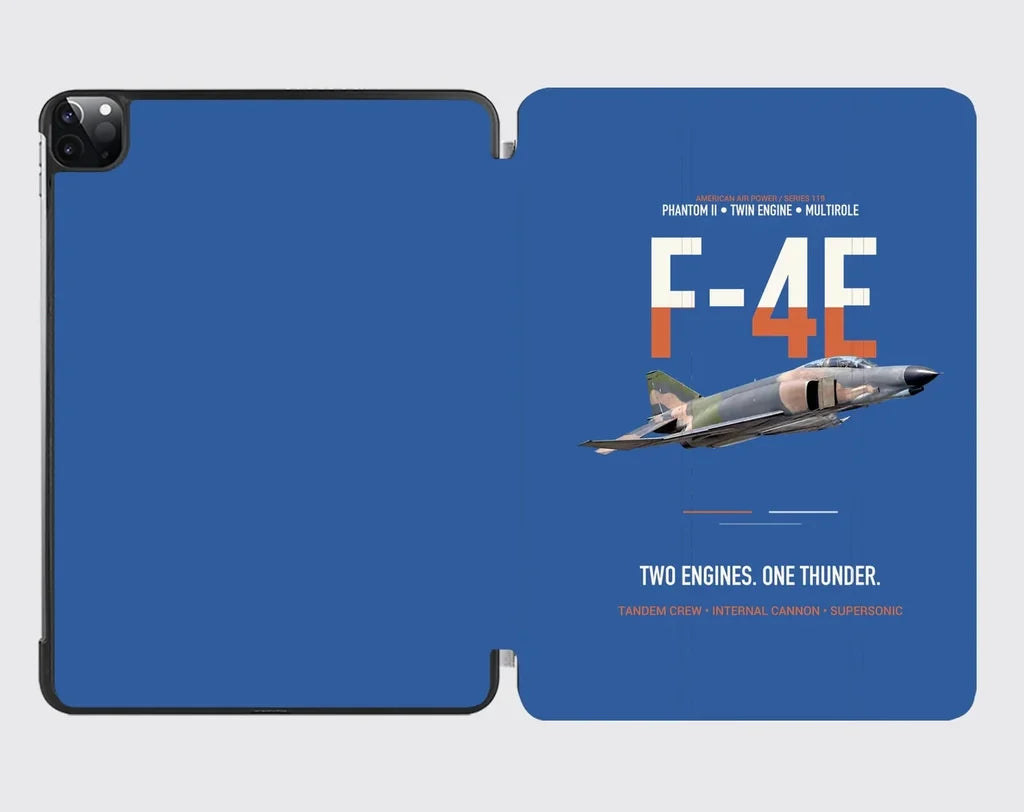 F-4E Phantom II Two Engines One Thunder design on blue ipad tablet case
