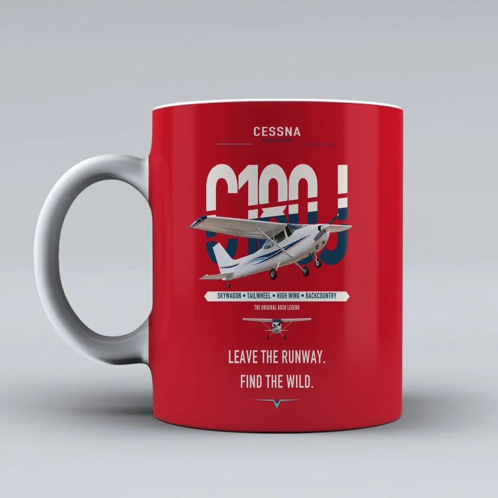 Cessna 180J Skywagon design on red ceramic mug, double-side print