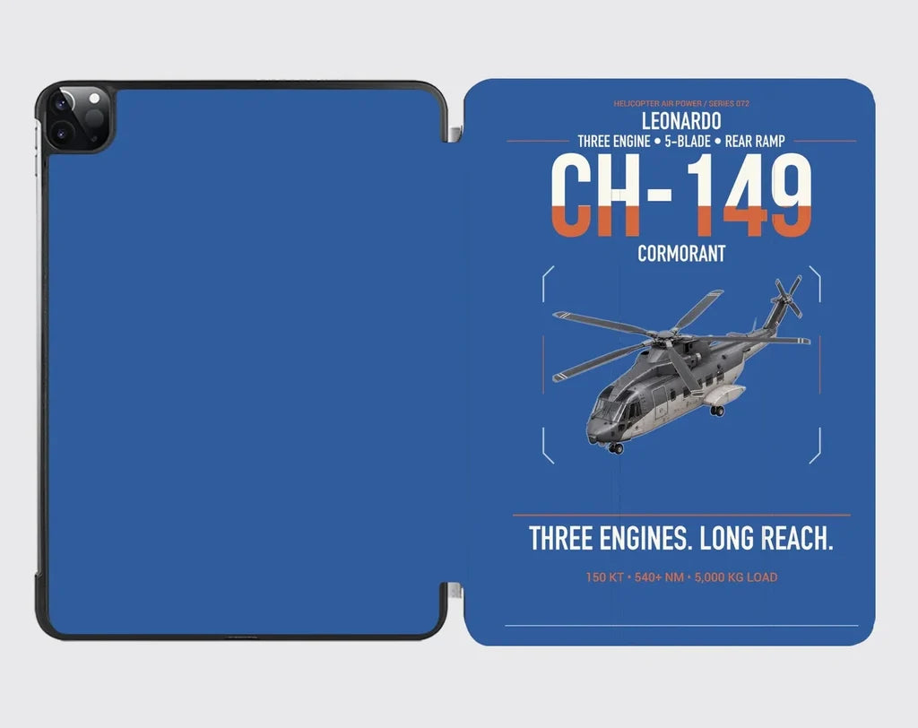 Leonardo CH-149 Cormorant design on blue ipad tablet case
