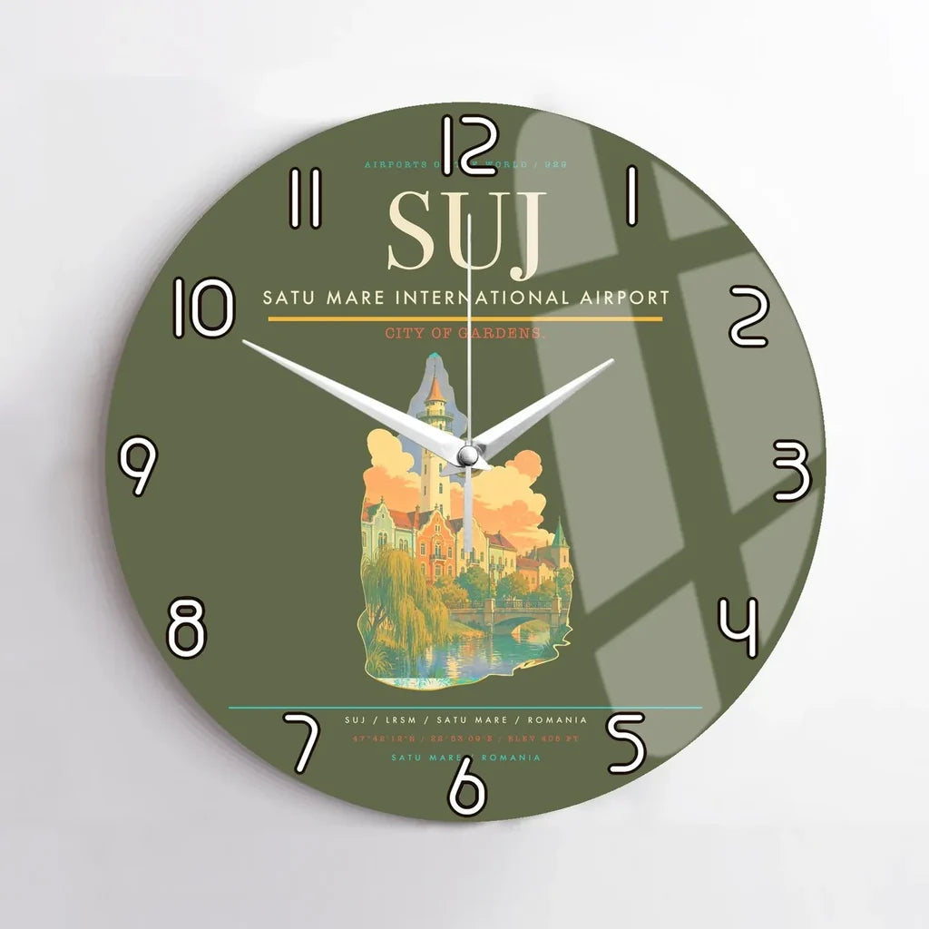 Satu Mare International Airport (SUJ) design on green army no frame wall clock