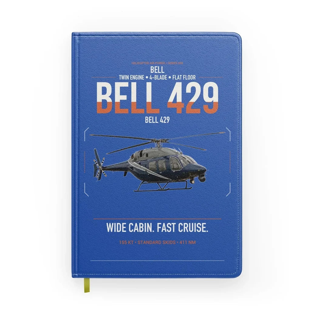 Bell 429 design on blue notebook