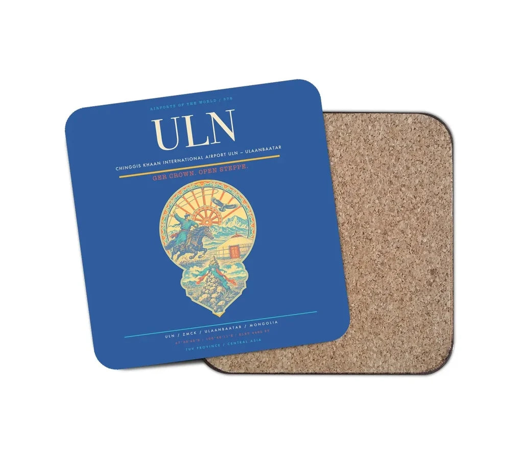 Chinggis Khaan International Airport (ULN) design on blue 1 piece coaster