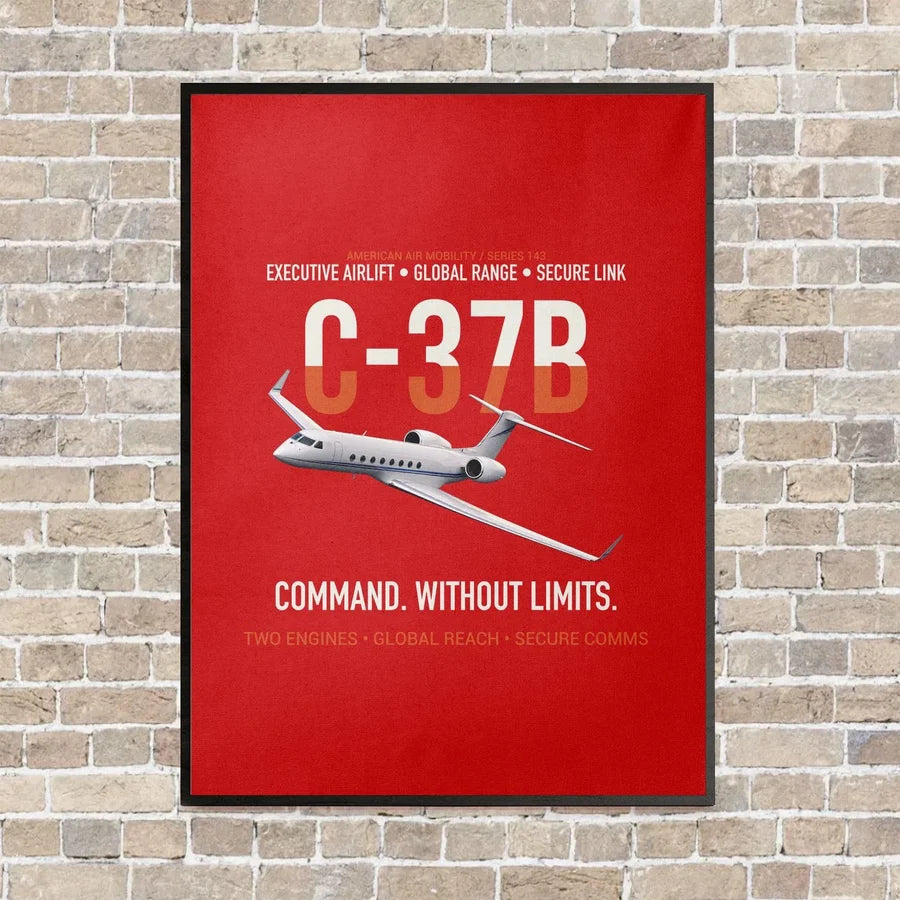 C-37B Global Command Link vertical canvas print - framed - red background