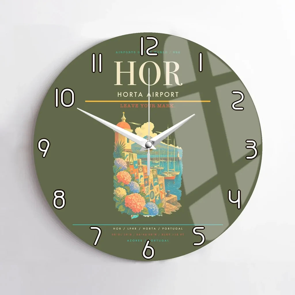 Horta Airport (HOR) design on green army no frame wall clock