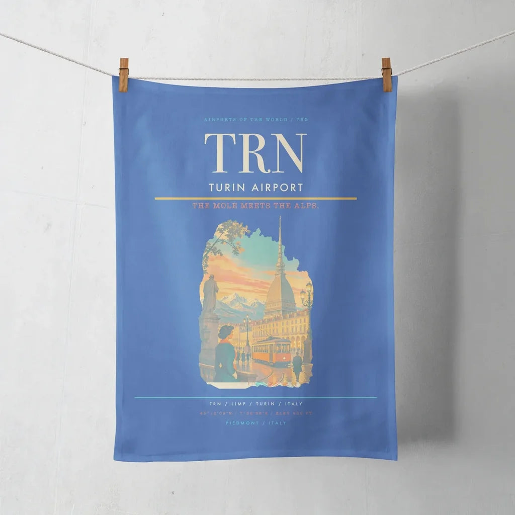 Turin Airport (TRN) design on blue towel