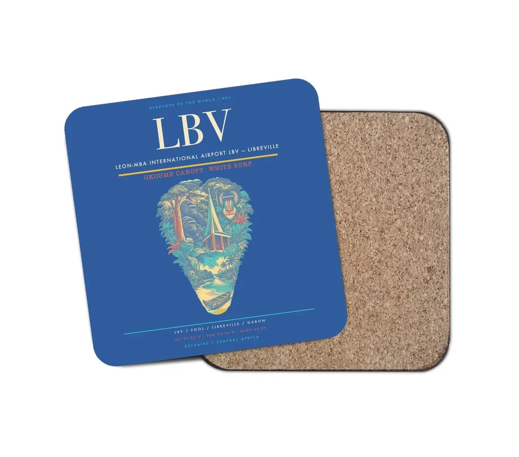 Leon-Mba International Airport (LBV) design on blue 1 piece coaster