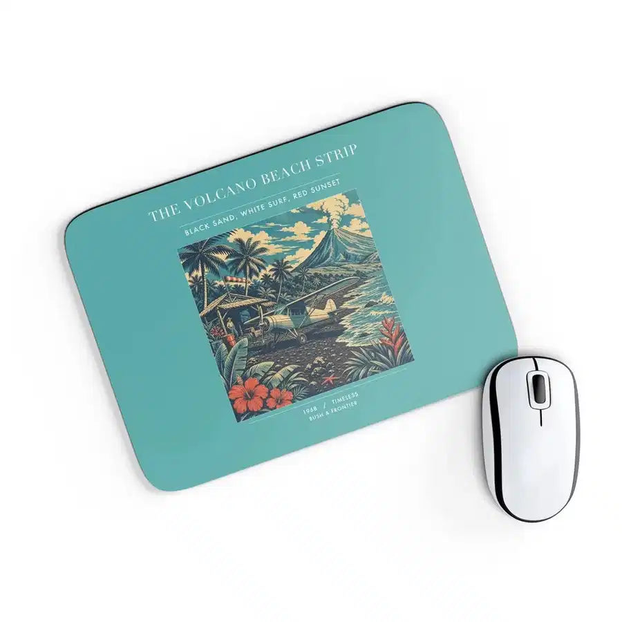 VINTAGE G4405 - The Volcano Beach Strip - Designed Mouse Pads design on turquoise rectangle