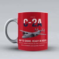 Thumbnail for C-2A Greyhound design on red ceramic mug, double-side print