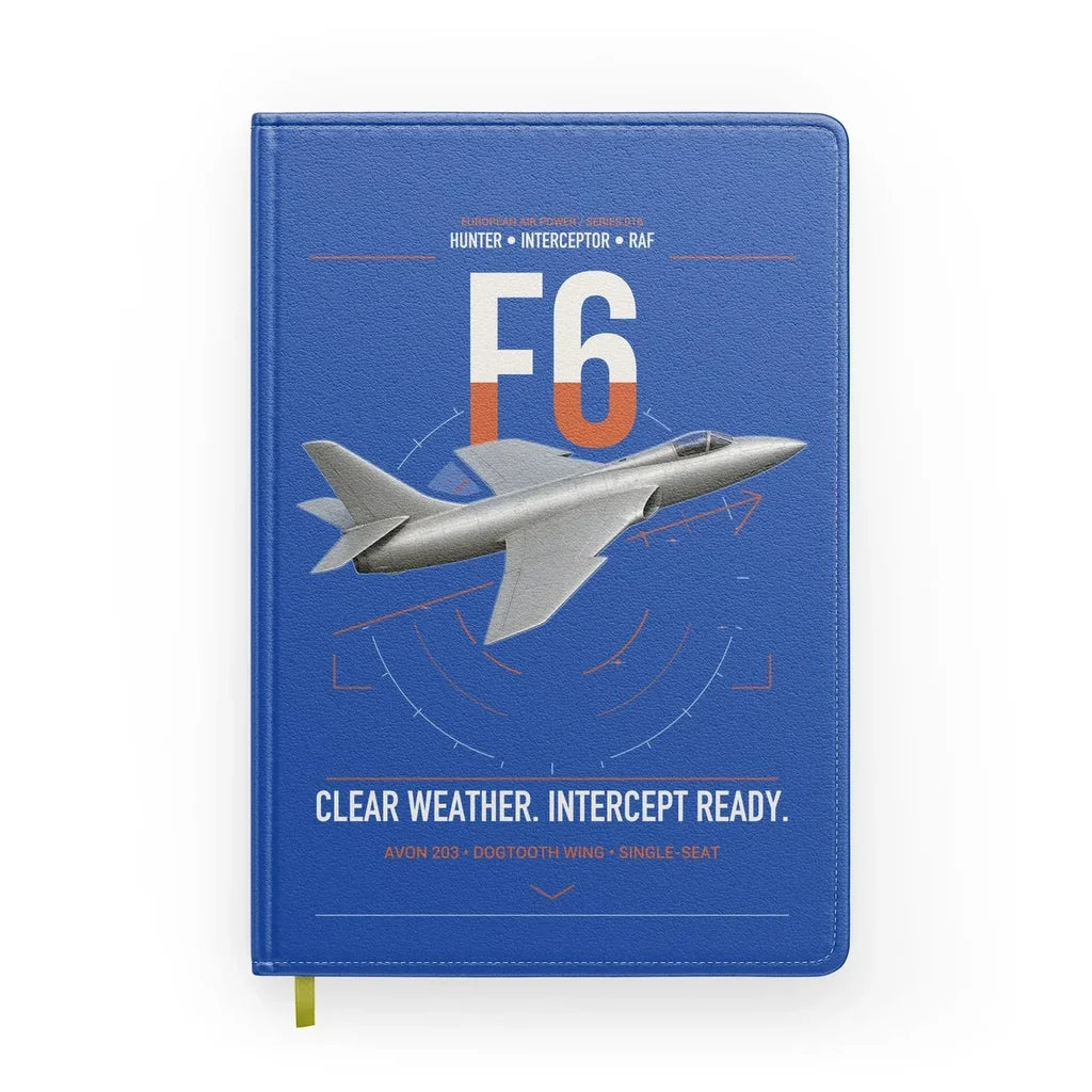 Hawker Hunter F6 design on blue notebook